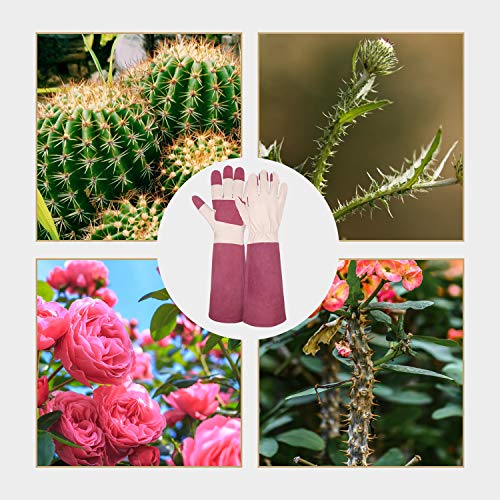 Garden Gloves Women&Men,Rose Pruning Gloves Pigskin Leather Puncture Resistance Long Sleeve Rose Gardening Gloves,Thorn Proof Garden Work Gauntlet With Forearm Protection(L, Pink) #TOP3