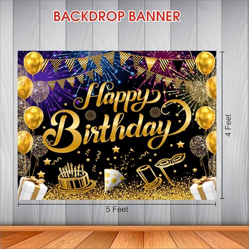 Image of Black Birthday Backdrop 5x4 Ft | Backdrops for Decoration | Birthday Decoration Backdrop | Banner for Kids Theme Party