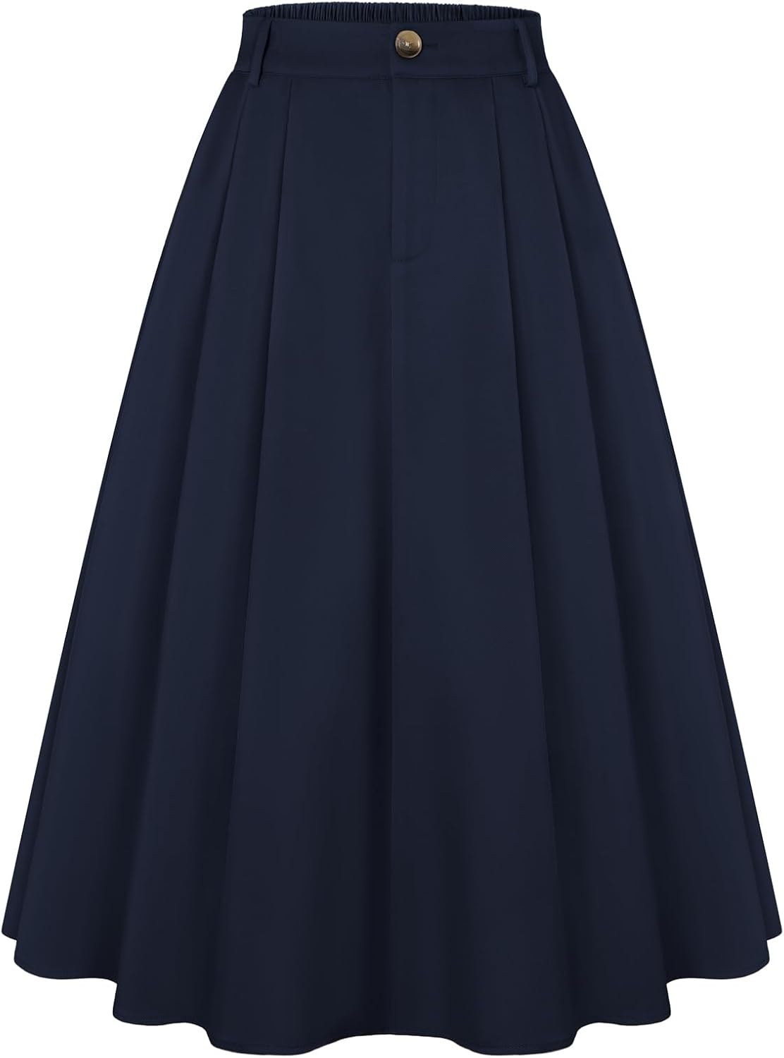 Belle Poque Women Vintage Pleated Skirt with Pockets A Line Midi High Elastic Waist Flared Skirt for Office Daily