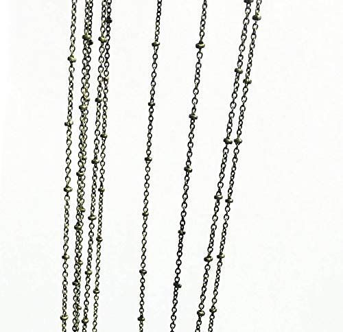 10 ft Antiqued Brass Round Cable Chain Brass Beads 2X2.5mm, Bulk Beaded Chain, Antique Brass Beaded Chain