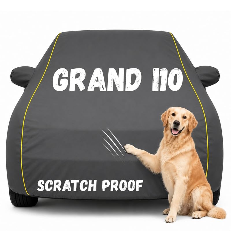 Image of Pure Fabric Grey 100% Waterproof Grand i10 Car Cover | Polyester Car Body Cover for Rain & Sun | UV Protection, Dustproof, Scratch Resistant, Windproof, Heat Resistant, Custom Fit