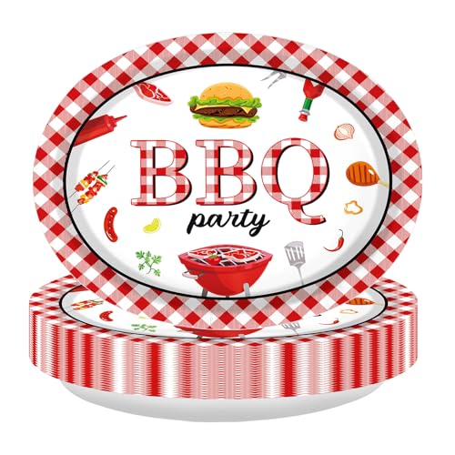 50 Pcs BBQ Oval Paper Plates 10