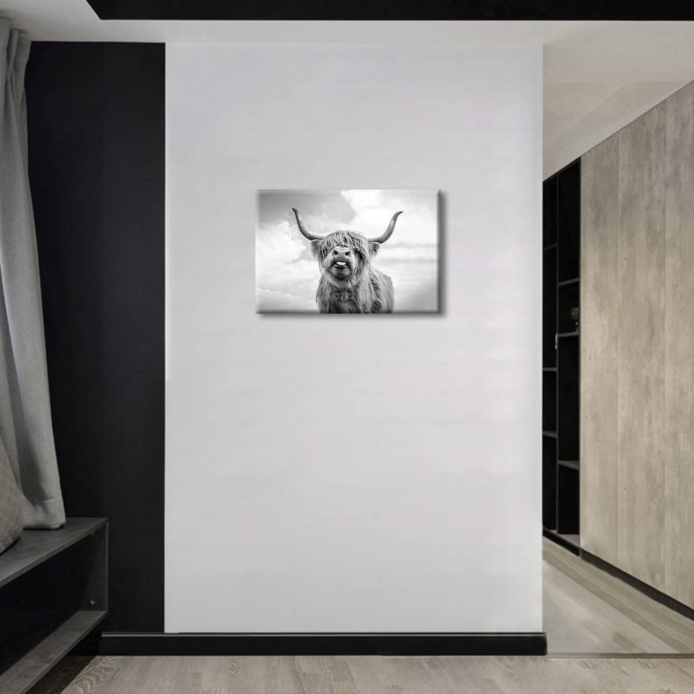 Black and White Wall Art Highland Cow Print Poster Cattle Canvas Art Yak Paintings for Living Room Bedroom Decor Kid's Room Wall Decoration (8x12inch/20x30cm Frame) - Image 4