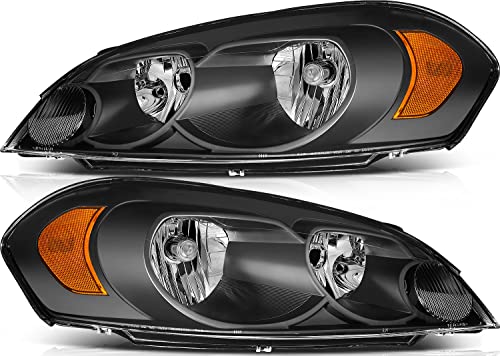 LBRST Headlight Assembly For Chevrolet Impala 2006-2016 For Chevrolet Impala Limited 2014-2016 Black Housing Amber Reflector Clear Lens Driver and Passenger Side Headlamp