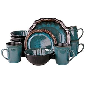 Elama stoneware round oval dinnerware dish set ocean blue  urban country home decor