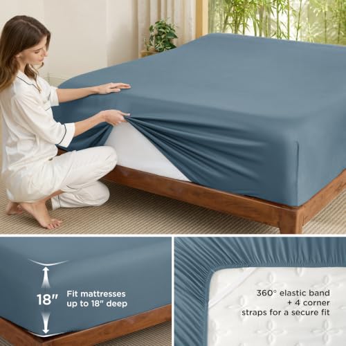 Image of Bedsure PureWoven Full Size Fitted Sheet, 100% Rayon Derived from Bamboo