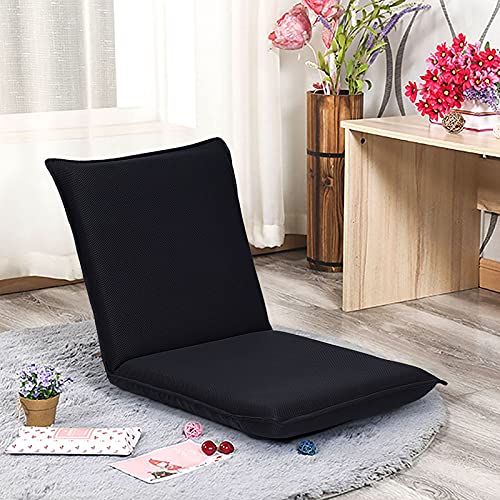 Image of BestComfort Folding Floor Chair 6-Position Adjustable Meditation Chair Video Gaming Chair with Back Support for Reading TV Watching, Portable Floor Seat Lounge Sofa Chair for Kids Teens Adult, Black