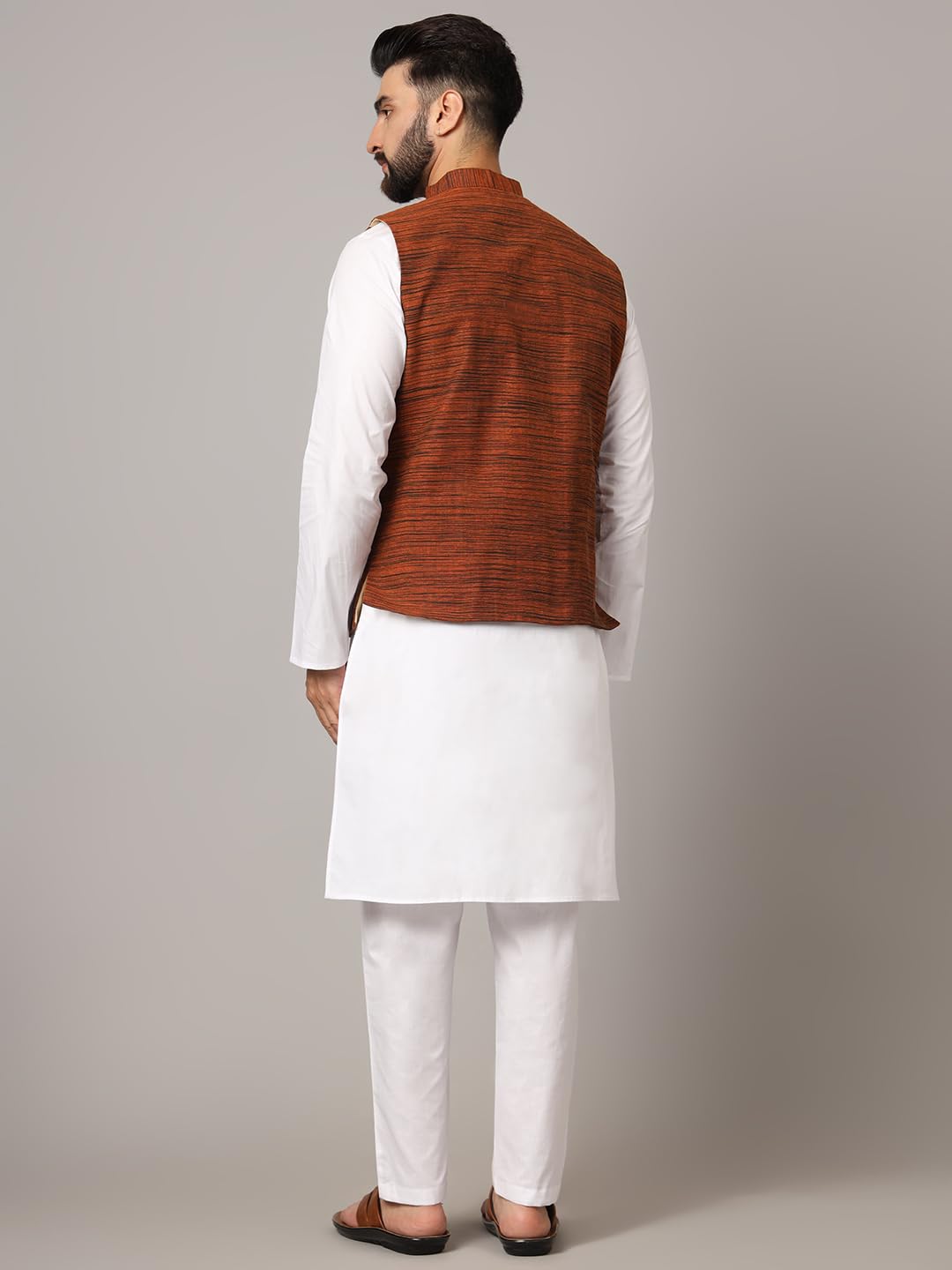 LATEST CHIKAN Men's Nehru Jacket/Waistcoat Sophisticated Ethnic Wear - SADRI-DK-BR-40 - Image 5 thumbnail