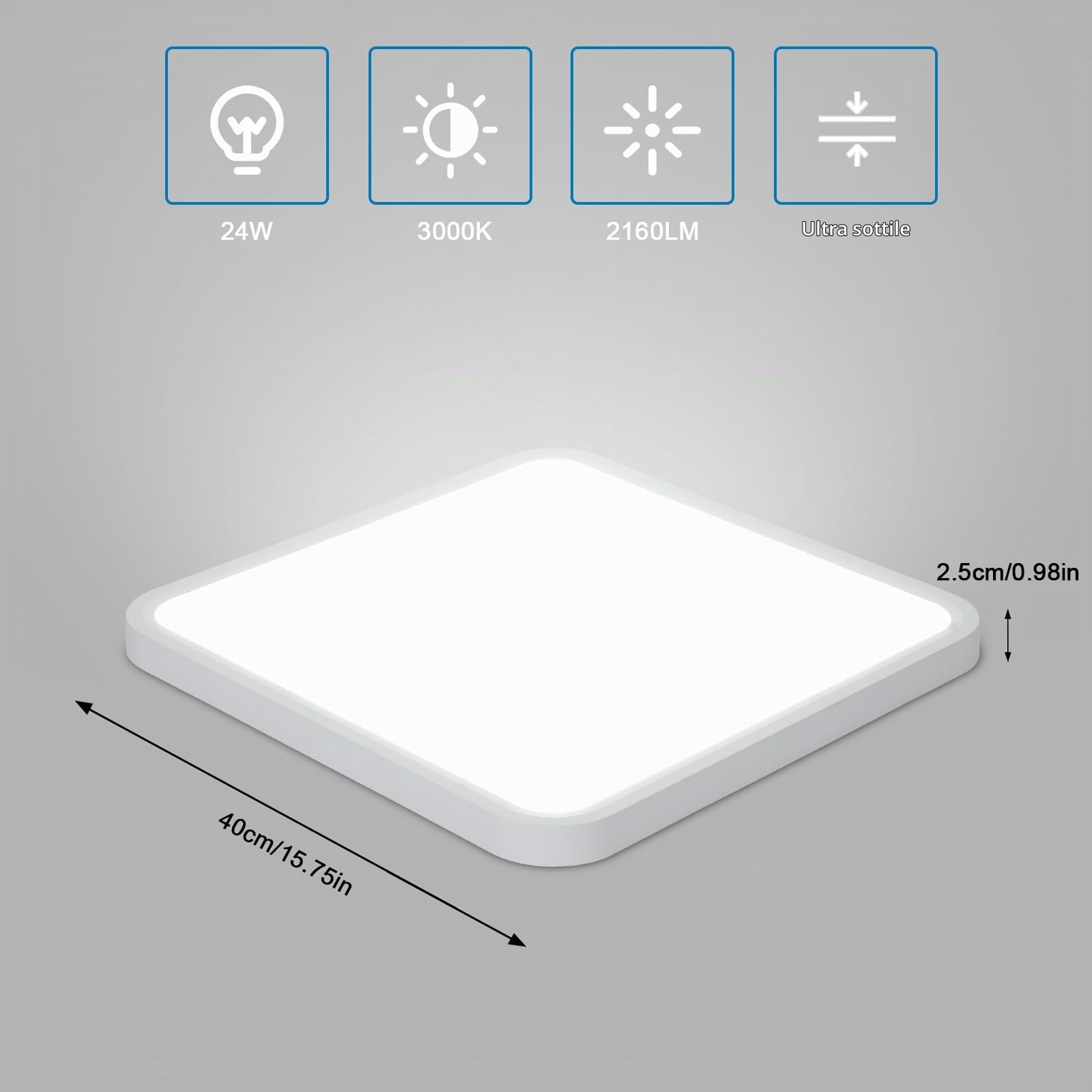 Osairous Plafoniera LED Soffitto Ø40cm, 6500k Piazza Plafoniere moderna, IP44 Lampada LED Soffitto, 42W 3980 LM Luce Bianco per Soggiorno, Camera da Letto, Cucina, Bagno, Balcone