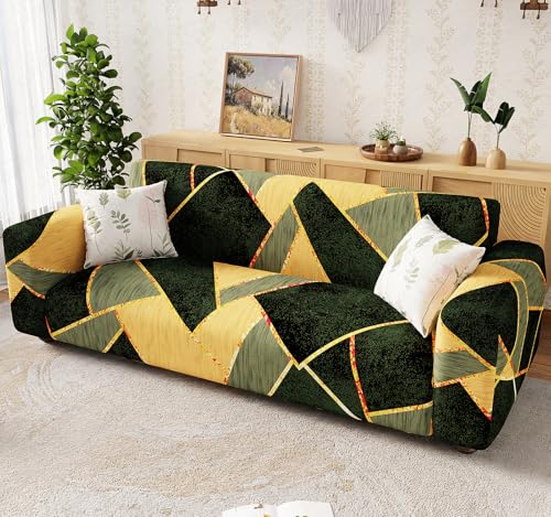Image of Lukzer 3 Seater Sofa Cover - Dark Green Prism | 360 Fully Covered Anti-Slip Washable Couch Cover Protecter | 140 GSM Stretch Fit Polyester + Spandex Slipcover (180-200cm /SC-035-03)