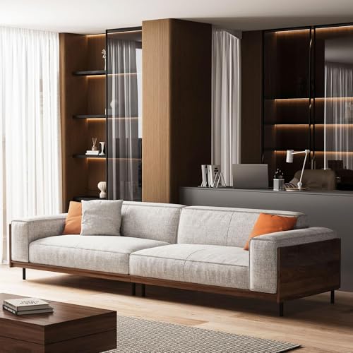 Mid-Century Modern 4-Seat Washable Cotton-Linen Sofa