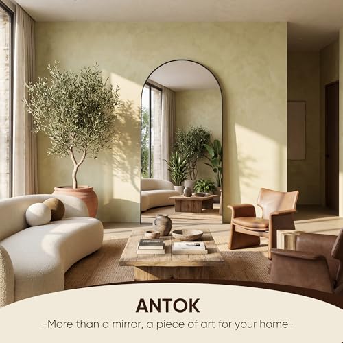 Image of Antok 71 inch x32 inch Arched Full Length Floor Mirror, Black Aluminum Frame, Free Standing /Wall Mount /Leaning for Bedroom, Living Room, Dressing Room