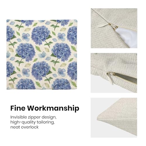 Image of AEIOAE Spring Floral Pillow Covers 18x18 Inch Set of 2, Blue Green Hydrangea Flower Leaves Throw Pillows Case,Summer Outdoor Seasonal Decorative Farmhouse Decor Cushion Covers for Home Sofa Bed Couch