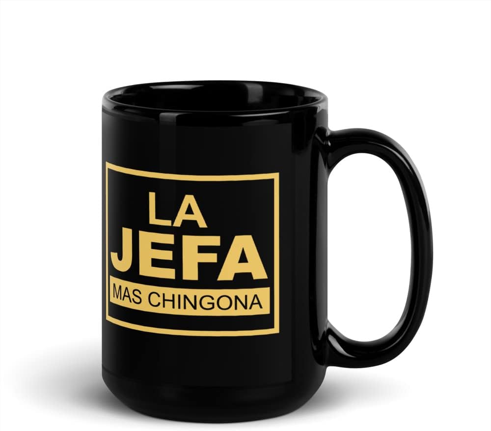Gutsy La Jefa Mas Chingona Black Ceramic 15oz Modern Mexican Mama Mug, 2-Pack, Mother's Day Gift, Microwave Safe