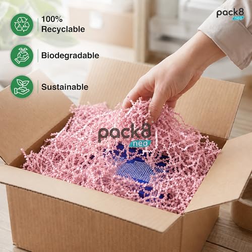 Image of Pack8neo Shredded Paper Grass Cutting For Giftpacking Fill for Gift Baskets and Boxes | 500g | Eco-friendly grass paper, Crinkle Cut, Gift Packaging Protection & Decoration Material, Pink