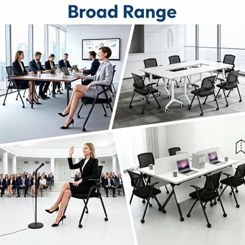 Image of 80 Pack Folding Office Chair on Wheels, Heavy Duty Conference Room Chair | Nesting Rolling Training Chairs, Breathable Mesh Back, Lumbar Support, Padded Seat, Meeting, Guest Reception, Classroom