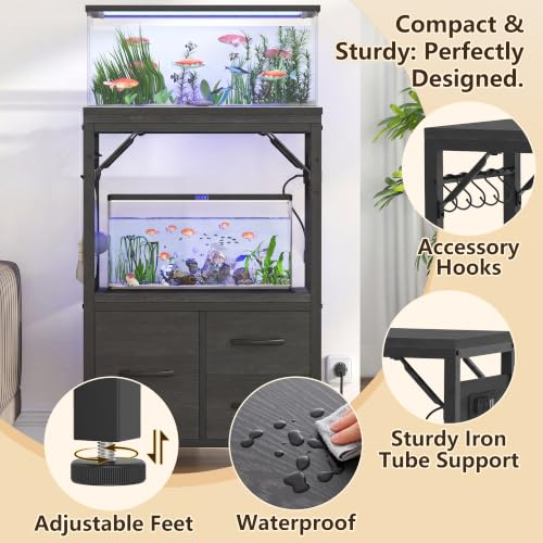 Image of Heybly 5-10Gal Fish Tank Stand with Drawer, Power Outlet,200lbs HAS002SBK-1