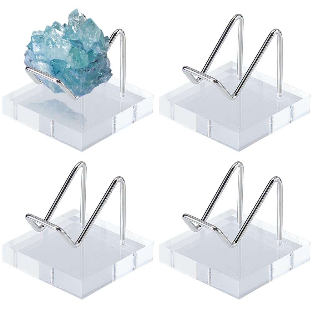 DICOSMETIC 4 Pezzi Metallo Braccio Display Stand Acrilico Acciaio Inox Supporto Roccia Espositore In Metallo Con Basi Chiare Per Pietra Gemma Agata Minerale Immagini Decorative