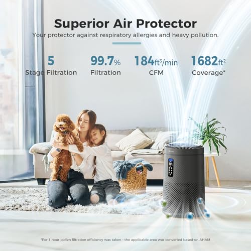 Image of AROEVE Air Purifiers for Bedroom Air Purifier With Aromatherapy Function For Pet Smoke Pollen Dander Hair Smell 20dB Air Cleaner For Bedroom Office Living Room, MK06- White (Space Grey, Large)