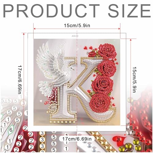 Image of AiYuanzsh 5D Diamond Art Kits for Adults Letter K, Romantic Rose & Dove Alphabet Diamond Painting, Luxury Special Shape Diamond Art for Adults DIY Crystal Rhinestones Home Decor 17x17cm