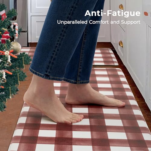 Freshmint Modern Farmhouse Plaid 2 Piece Set Kitchen Mats For Floor Anti Fatigue Waterproof & Non-Skid Kitchen Rugs Cushioned Kitchen Mat For Standing Washable Comfort Desk Kitchen Runners thumb #2