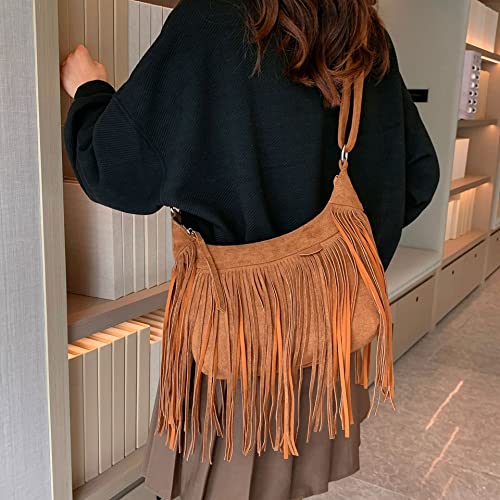 Boho Hippie Purses Fringe Tassel Faux Suede Shoulder Messenger CrossBody Sling Bag Country Concert Outfits for Women2
