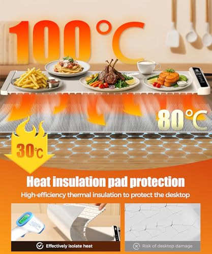 Image of Food Warming Mat with Heat-Resistant Pad, 26X15 Inch, 6 Temperature & 6 Timer Settings, Child Lock Safety,Food Warmer Chafing Dishes for Buffet,Gatherings,Parties,Everyday Use