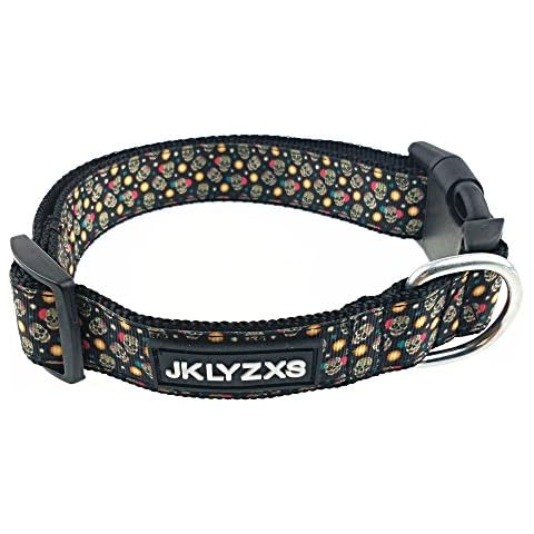 JKLYZXS Skull Printed Adjustable Nylon Collar for Large Dog,Dog Collars in Black (M : (Suit for 14.1-21.6 inches Pet Neck), Black) Cover