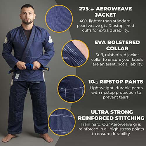 Gold BJJ Jiu Jitsu Gi - Ultra Lightweight Men's Aeroweave - Preshrunk Brazilian Jiu Jitsu Uniform for Men
