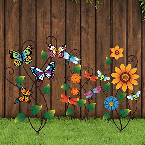 3 Pcs 28 Inch Garden Stake Decor Metal Art Garden Stake Decorationssunflowers Colorful Butterfly Dragonfly Flower Garden Stake Decorative Yard Stake For Yard Outdoor Lawn Pathway Patio Ornaments #TOP4
