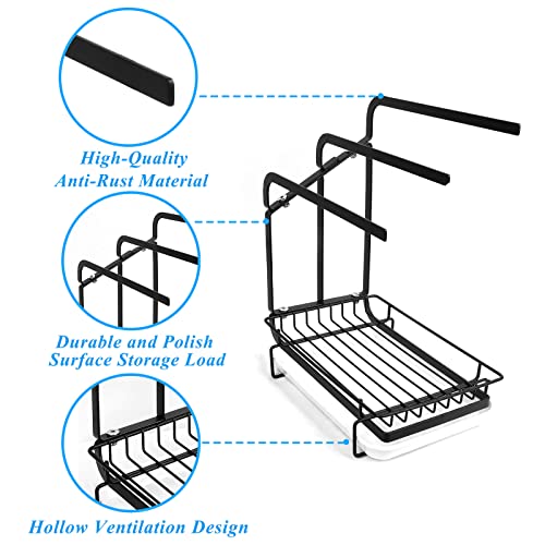 Apsan Sponge Holder With Drain Pan For Kitchen Sink, Kitchen Sink Caddy Organizer For Sponge Brush Soap Dish Dishcloth Rack, Small Black #TOP5