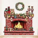 Christmas Fireplace 41.5 x 34 Inch Large Red Brick Bulletin Board Decoration Xmas Wreath Nutcracker Garland Thick Paper Cutouts for Christmas Holiday Home School Classroom Party Wall Decor