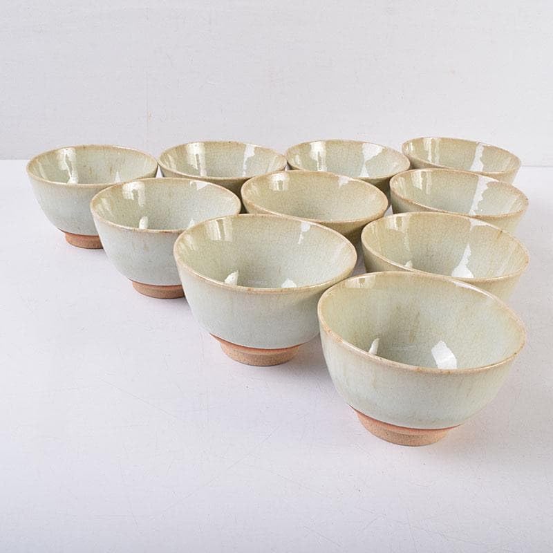 煎茶道具　萬古焼　陶華園造　煎茶碗　十客　共箱　C　R8908 煎茶道具 萬古焼 陶華園造 煎茶碗 十客 共箱 C R8908