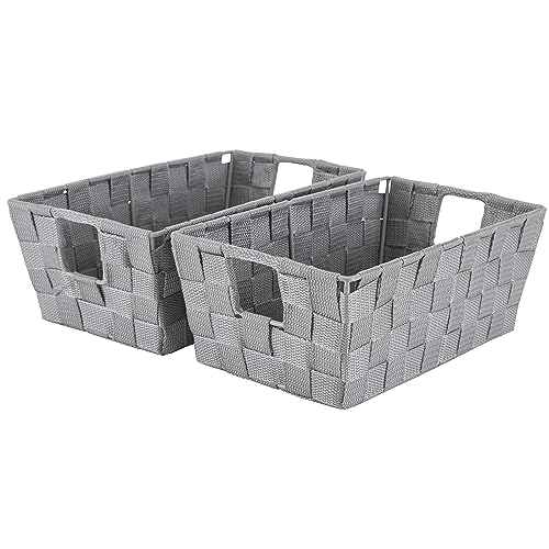 Simplify 2 Pack Small Woven Storage Shelf Basket | Organization | Bathroom | Accessories | Heather Grey