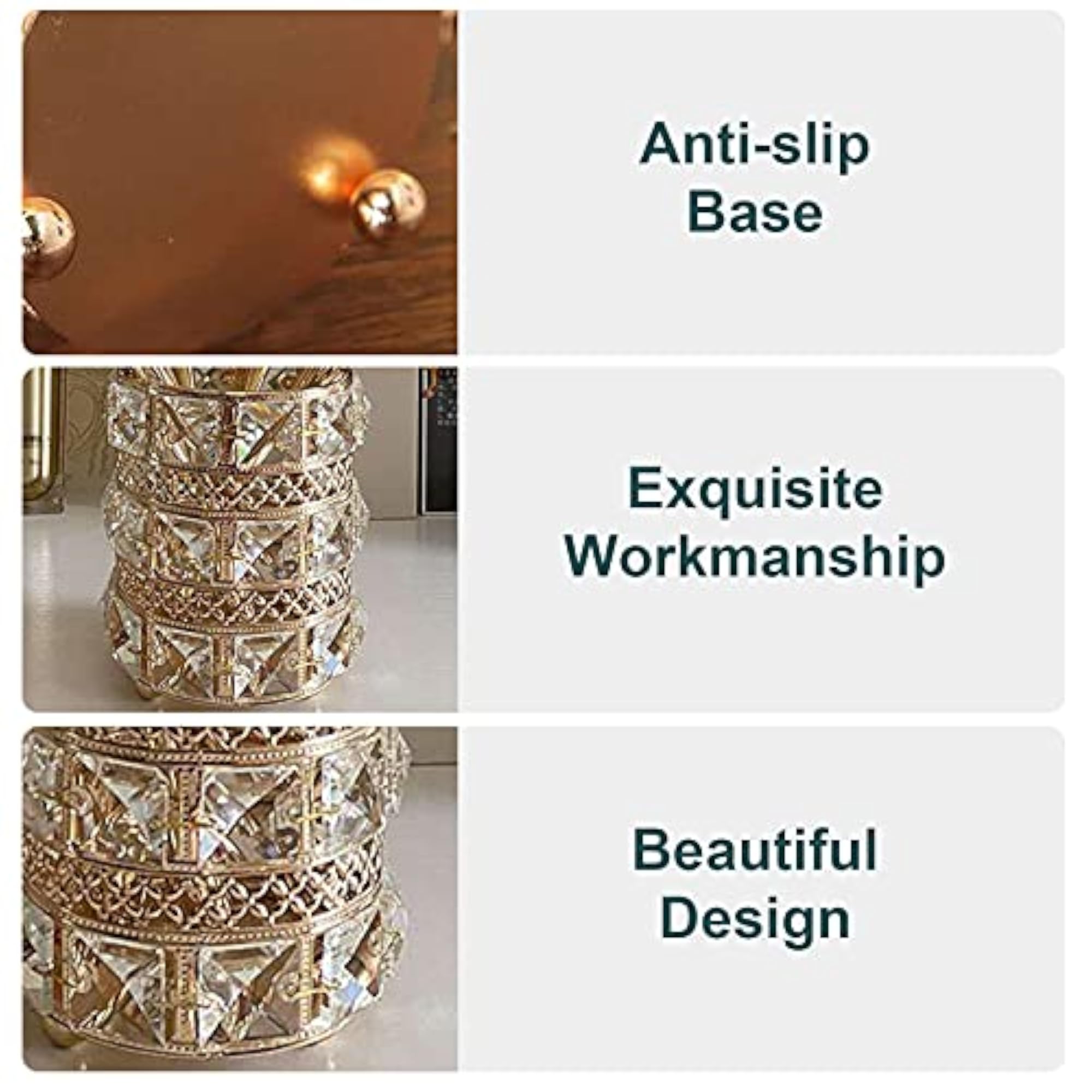 Metal Makeup Brush Pencil Cup Holder Decorated with Beads