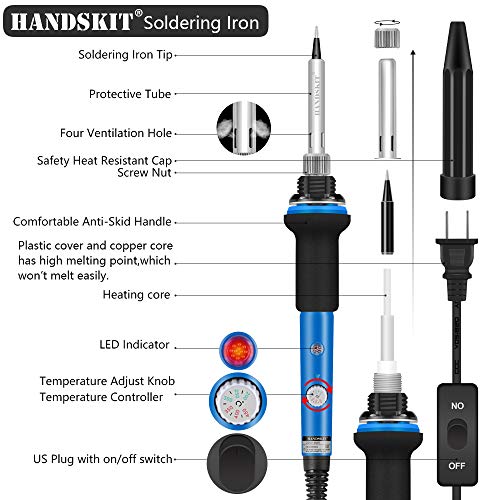 Soldering Iron, Soldering Kit, 19-in-1 60w Soldering Iron Kit Electronics Adjustable Temperature Welding Iron with ON/OFF Switch, Digital Multimeter, 5 Tips, Desoldering Pump, Screwdriver, Tweezers - Thumbnail 2