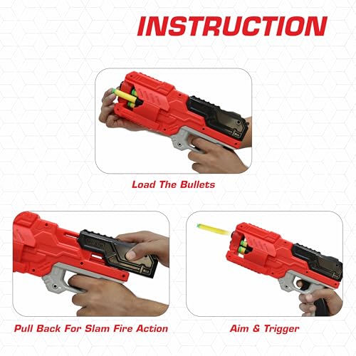 Image of Chanak High Performance Six Fire Gun, Toy Blaster Gun with 6 Dart Rotating Drum, Hi-Arm Toy Gun for Kids Above 6 Years, Accurate Upto 45 Feet, Includes 10 Soft Bullet Darts, BIS Approved. (Red)