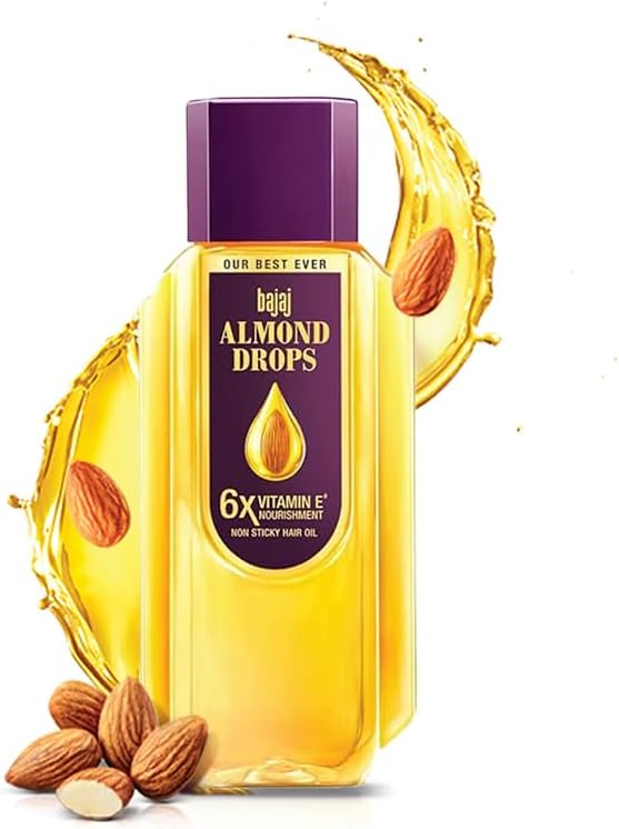 Bajaj Almond Drops Hair Oil, 285ml, 6X Vitamin E, Almond Oil, Light and Non Sticky, Hair Fall Control