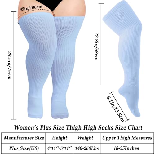 Image of Moon Wood Plus Size Thigh High Socks for Thick Thighs- Womens Knit Cotton Extra Long Over the Knee High Socks Leg Warmer