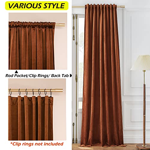 Timeper Burnt Orange Velvet Curtains - Light Blocking Luxury Fall Curtains For Nursery Bedroom Decor, Back Tab & Rod Pocket Privacy Window Treatment Set For Gallery/Store, W52 X L84, 2 Panels #TOP1