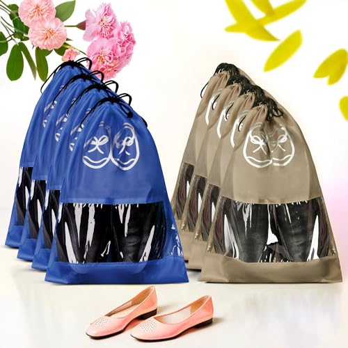 Image of Heart Home Pack of 8 Travel Shoe Organizer | Storage Bags | Travel Carrying Bag | Storage Organizers Set | Shoe Cover with Transparent Window | Shoe Dori Cover | Brown & Royal Blue
