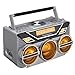Retro Studebaker Avanti Stereo Boombox with CD, FM Stereo Radio, Bluetooth Receive and Transmit, LED Light Show and 15W Subwoofer for High Power Bass (Silver)