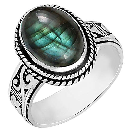 Labradorite Ring Size 7 Sterling Silver Plated For Women, August Birthstone Southwest Bohemian Handmade Jewelry Christmas Mother's Day Gifts For Her Sister