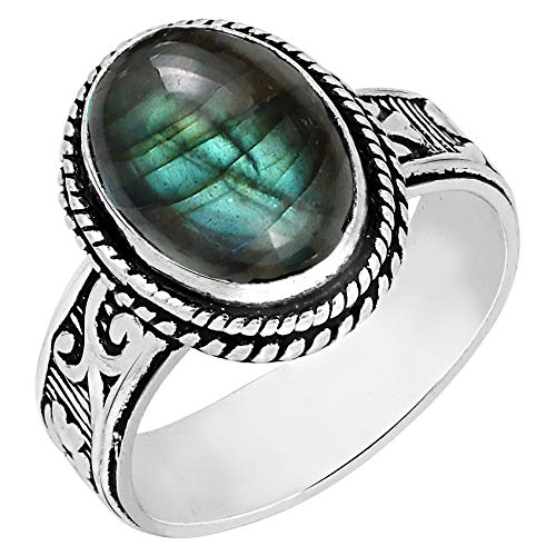 Labradorite Ring Size 5 925 Silver Overlay Vintage Style Handmade Solitaire Ring