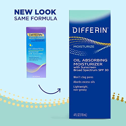 Image of Differin Oil Absorbing Moisturizer with SPF 30, Sunscreen for Face by the makers of Differin Gel, Gentle Skin Care for Acne Prone Sensitive Skin, 4 oz (Packaging May Vary) (Pack of 2)