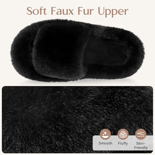 Women’s Fluffy Faux Fur Slippers, Open Toe House Slides, Comfy Fuzzy Indoor Bedroom Shoes4