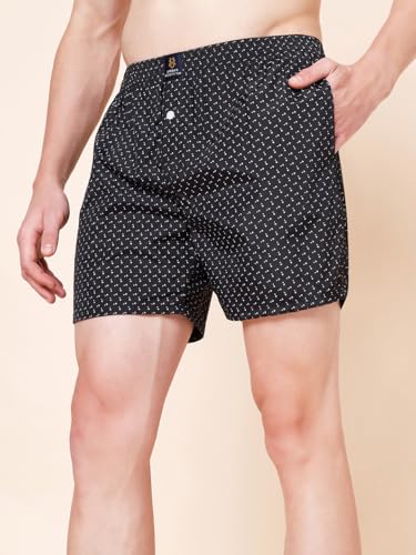 Image of Urban Scottish Men's Pack of 2 Cotton Printed Boxers with Side Pockets