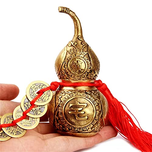 Brass Good Luck Wu Lou Hu Lu Gourd Chinese Feng Shui Luck and Treasure for Housewarming Gifts Home Decoration Peaceful Copper Statue Collectible Figure Sculpture Charm Amulet