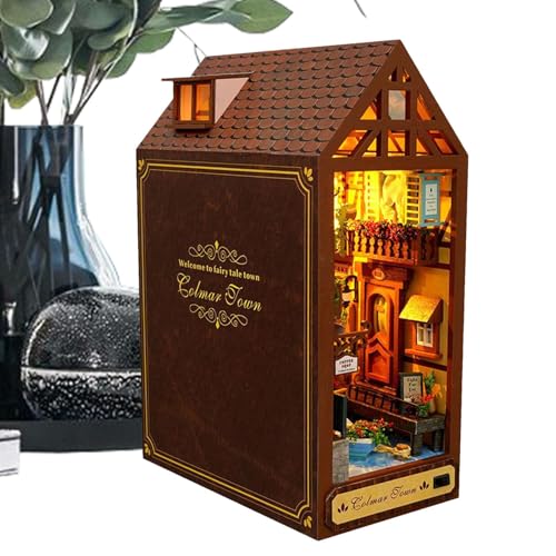 Davivian Kit de Casa en Miniatura - Maqueta De Madera Puzzle 3D para Escritorio - Mini Casa con LED Decoración para Dormitorio Biblioteca Sala De Lectura Halloween Navidad