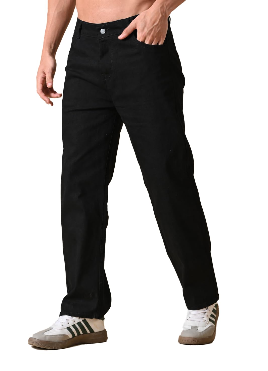 Men's Black Baggy Denim Jeans, Cotton, Casual Straight Fit-image-42